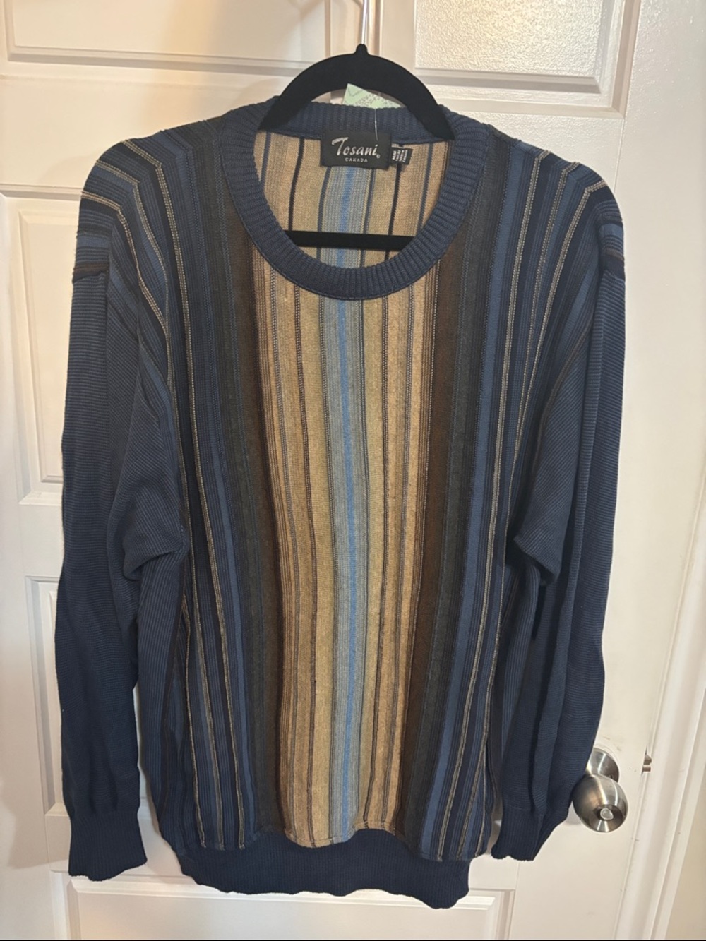 Tosani Men's Blue Striped Crewneck Sweater